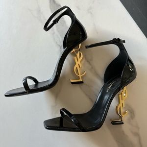 Saint Laurent opyum sandals heels black and gold
